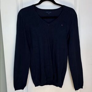 Tommy Hilfiger Navy V-Neck Pullover M Preppy Academia